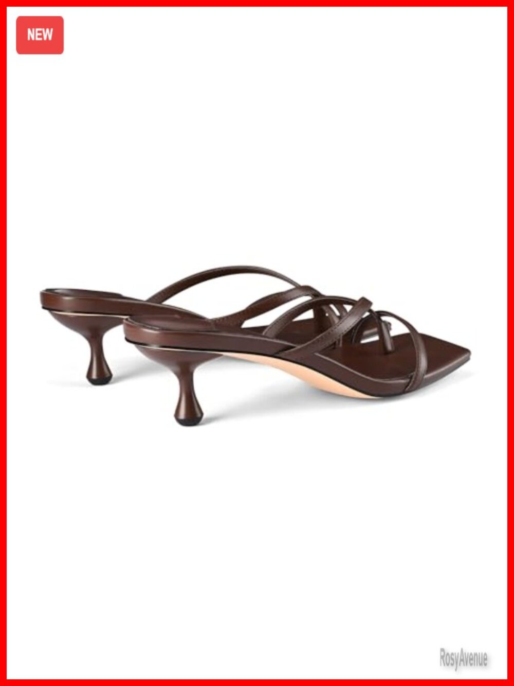 Square Toe Flip Flop Low Heel Sandals Kitten Heels Faux Leather - Picture 5 of 6